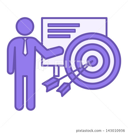 Colored Icon Objectives. Vector Icon of a Manager Explaining the Main Goals of the Campaign. Business and Management Concept Colored Icon Objectives. Vector Icon of a Manager Explaining the Main Goals of the Campaign. Business and Management Concept 143010936