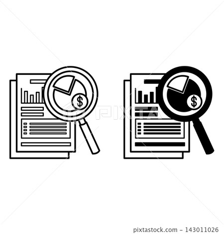 Financial Audit Icons. Black and White Vector Icons. Financial Chart in Magnifying Glass and Accounting Documents. Business and Finance. Accounting Concept Financial Audit Icons. Black and White Vector Icons. Financial Chart in Magnifying Glass and Accounting Documents. Business and Finance. Accounting Concept 143011026