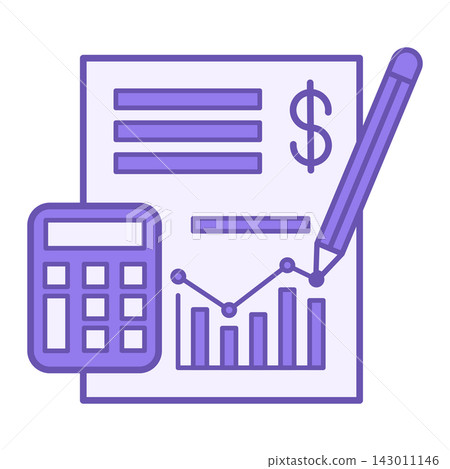 Accounting Color Icon. Vector Icon of Financial Document, Pencil, and Calculator. Business and Finance Concept Accounting Color Icon. Vector Icon of Financial Document, Pencil, and Calculator. Business and Finance Concept 143011146