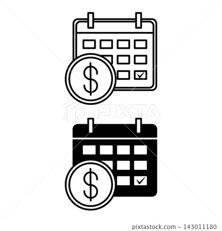 Fiscal Year icons. Black and White Vector Calendar Icons with Report Submission Date Indication. Accounting Concept 143011180
