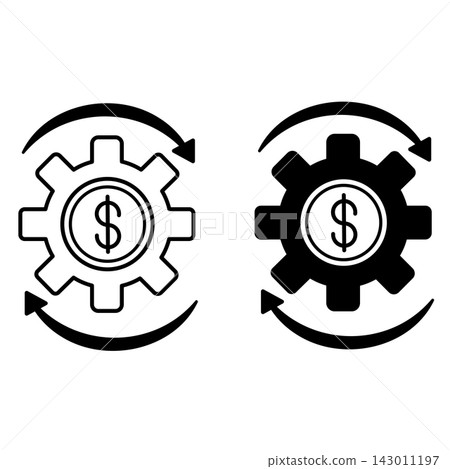Money Management Icons. Black and White Vector Icons of Gears with Dollar Sign and Arrows. Investments, Financial Circulation, Financial Transactions, Income from Funds. Accounting Concept Money Management Icons. Black and White Vector Icons of Gears with Dollar Sign and Arrows. Investments, Financial Circulation, Financial Transactions, Income from Funds. Accounting Concept 143011197