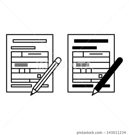 Tax Return icons. Black and White Vector Icons of Financial Document and Pencil. Accounting Concept Tax Return icons. Black and White Vector Icons of Financial Document and Pencil. Accounting Concept 143011234