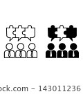 Team Building Icons. Black and White Vector Icons of People Working in a Team. Unity and Teamwork. Workshop Concept 143011236