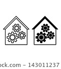 Workshop icons. Black and White Vector Icons of Building and Working Gears 143011237
