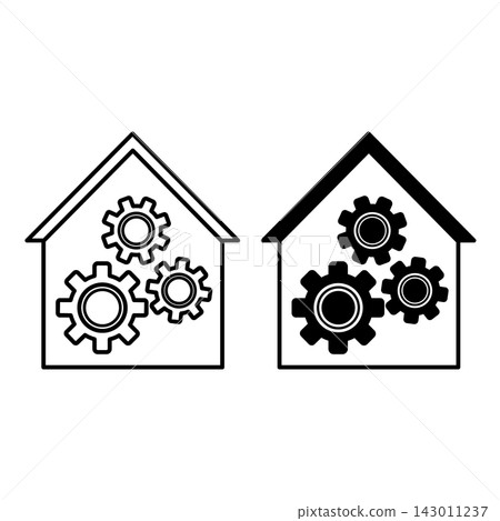 Workshop icons. Black and White Vector Icons of Building and Working Gears Workshop icons. Black and White Vector Icons of Building and Working Gears 143011237