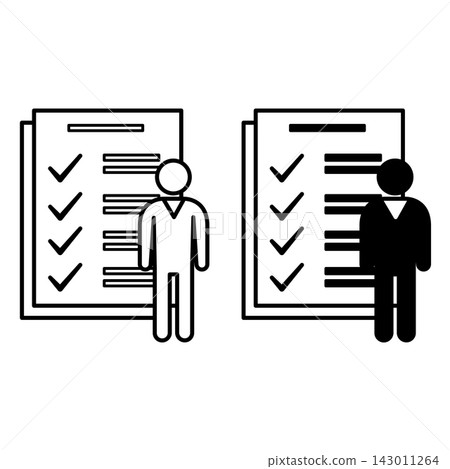 Activity Icons. Black and White Vector Icons. Person and Sheets with Work Done Items. Workflow Activity. Workshop concept Activity Icons. Black and White Vector Icons. Person and Sheets with Work Done Items. Workflow Activity. Workshop concept 143011264
