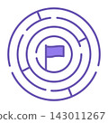 Challenge Color Icon. Vector Icon of Round Labyrinth and Victory Flag Inside. Labyrinth For Business Task Concept. Workshop Concept 143011267