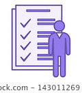 Colored Activity Icon. Vector Icon of Person and Sheets with Work Done Items. Workflow Activity. Workshop concept 143011269