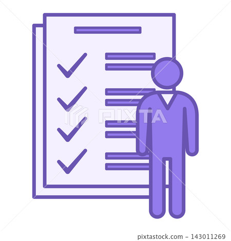 Colored Activity Icon. Vector Icon of Person and Sheets with Work Done Items. Workflow Activity. Workshop concept Colored Activity Icon. Vector Icon of Person and Sheets with Work Done Items. Workflow Activity. Workshop concept 143011269