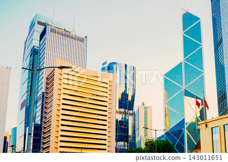Glass skyscrapers in financial district of Hong Kong Glass skyscrapers in financial district of Hong Kong 143011651
