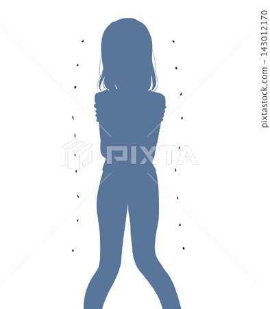 A woman cowering, her silhouette trembling. A woman cowering, her silhouette trembling. 143012170