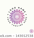 Elegant circular floral mandala badge suitable for beauty wellness luxury yoga lifestyle, spa, wellness, boutique, organic, and luxury brand identity. 143012538