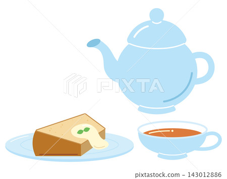 Illustration of chiffon cake and tea Illustration of chiffon cake and tea 143012886