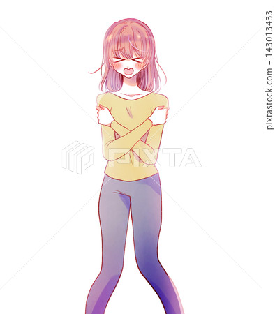 Woman shrinks back, blushes Woman shrinks back, blushes 143013433
