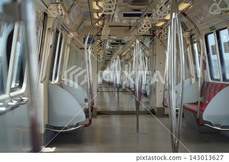 Empty Modern Subway Train Car Interior View Empty Modern Subway Train Car Interior View 143013627