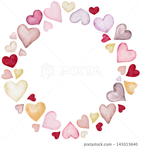 Round frame with watercolor pastel hearts. Romantic isolated illustration for Valentines Day cards Round frame with watercolor pastel hearts. Romantic isolated illustration for Valentines Day cards 143013640