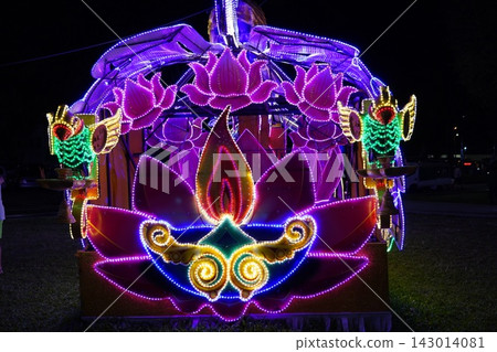 Vibrant Lotus Flower Festival Float Illuminates Night Vibrant Lotus Flower Festival Float Illuminates Night 143014081