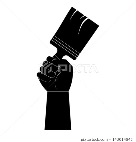 Hand holding paint brush icon silhouette isolated on white background, painter and home decoration tool symbol. Hand holding paint brush icon silhouette isolated on white background, painter and home decoration tool symbol. 143014845