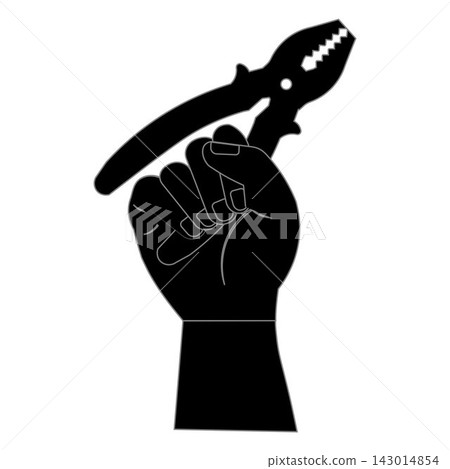 Hand holding pliers icon silhouette isolated on white background, electrical and mechanical repair tool symbol. Hand holding pliers icon silhouette isolated on white background, electrical and mechanical repair tool symbol. 143014854