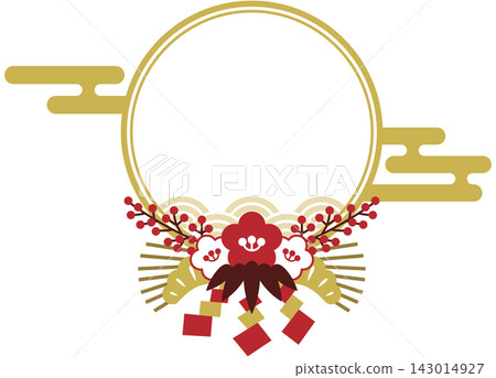 新年賀卡圓邊框,飾以日式吉祥圖案 新年賀卡圓邊框,飾以日式吉祥圖案 143014927