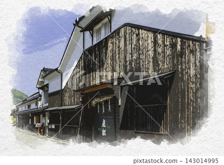 Watercolor-style painting of Yamazaki Castle Town, Sake Brewery Street, Shiso City, Hyogo Prefecture 143014995