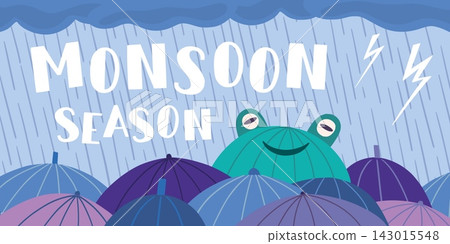 Monsoon season. Rain umbrella banner, 3d sale drop offer in rainy weather. Joy character in wet day, waterproof protection. Kids seasonal background. Vector cartoon isolated illustration Monsoon season. Rain umbrella banner, 3d sale drop offer in rainy weather. Joy character in wet day, waterproof protection. Kids seasonal background. Vector cartoon isolated illustration 143015548