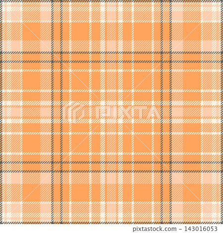 Finish seamless vector pattern, real fabric texture check. Regular tartan plaid textile background in orange and old lace colors. Finish seamless vector pattern, real fabric texture check. Regular tartan plaid textile background in orange and old lace colors. 143016053