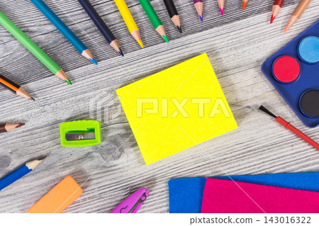 Stationery accessories and other school supplies for learning at school or preschool 143016322
