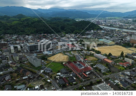 Aerial photograph capturing the urban area and rivers of Hitoyoshi City, Kumamoto Prefecture. Aerial photograph capturing the urban area and rivers of Hitoyoshi City, Kumamoto Prefecture. 143016728