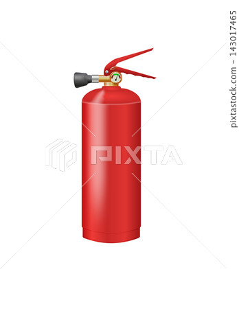 Realistic Fire Extinguisher Isolated for Safety and Emergency Design. Fire safety equipment illustration featuring red extinguisher with flame symbols. Realistic Fire Extinguisher Isolated for Safety and Emergency Design. Fire safety equipment illustration featuring red extinguisher with flame symbols. 143017465