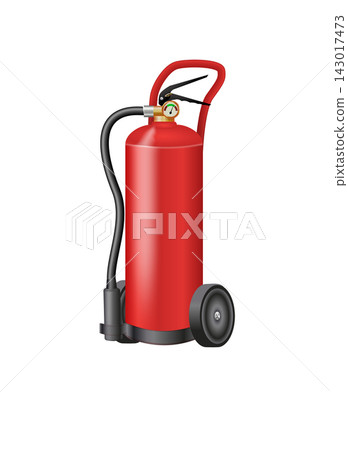 Industrial Wheeled Fire Extinguisher for Large Fire Protection Systems. Detailed illustration showing firefighting tools, chemical containers, and hazard prevention gear on isolated background. Industrial Wheeled Fire Extinguisher for Large Fire Protection Systems. Detailed illustration showing firefighting tools, chemical containers, and hazard prevention gear on isolated background. 143017473