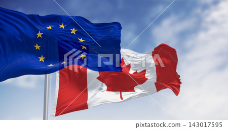 Flags of European Union and Canada waving together Flags of European Union and Canada waving together 143017595