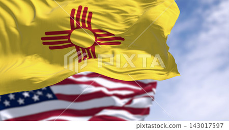 Close-up view of the New Mexico and United States flags waving Close-up view of the New Mexico and United States flags waving 143017597