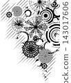 Black and white grunge abstract geometry background with decorative openwork circles 143017606