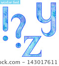 Colorful blue ice frozen watercolor paint alphabet letters Y,Z and punctuation marks 143017611