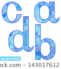 Colorful blue ice frozen watercolor paint alphabet letters A B C D 143017612