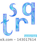 Colorful blue ice frozen watercolor paint alphabet letters Q R S T 143017614