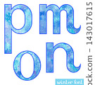 Colorful blue ice frozen watercolor paint alphabet letters M N O P 143017615