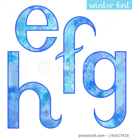 Colorful blue ice frozen watercolor paint alphabet letters E F G H Colorful blue ice frozen watercolor paint alphabet letters E F G H 143017616