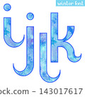 Colorful blue ice frozen watercolor paint alphabet letters I J K L 143017617