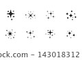 Set of black vector sparkle icons and glittering star symbols isolated on white background for creative graphic design and decoration elements 143018312