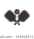 Pickleball vector icon featuring two crossed paddles and a perforated ball isolated on a clean white background, perfect for sports design and logos 143018313