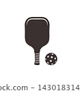 Pickleball paddle and perforated ball vector icon graphic illustration isolated on white background depicting a popular racket sport equipment element 143018314