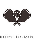 Pickleball icon vector design featuring two crossed paddles and a perforated ball in solid silhouette style for sports equipment and recreation,Professional vector design illustration 143018315