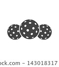 Pickleball vector icon graphic asset featuring three spherical perforated sports balls arranged in a horizontal row on a clean white isolated 143018317