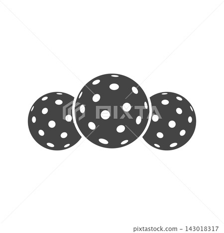 Pickleball vector icon graphic asset featuring three spherical perforated sports balls arranged in a horizontal row on a clean white isolated Pickleball vector icon graphic asset featuring three spherical perforated sports balls arranged in a horizontal row on a clean white isolated 143018317