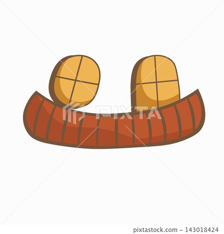Wooden balcony frame with windows for a fairytale house in a cartoon style vector Wooden balcony frame with windows for a fairytale house in a cartoon style vector 143018424