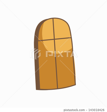 Arched wooden balcony window-door in a cartoon style, vector. Arched wooden balcony window-door in a cartoon style, vector. 143018426