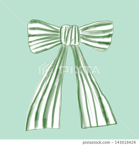 White ribbon bow with long tails on mint green background 143018429