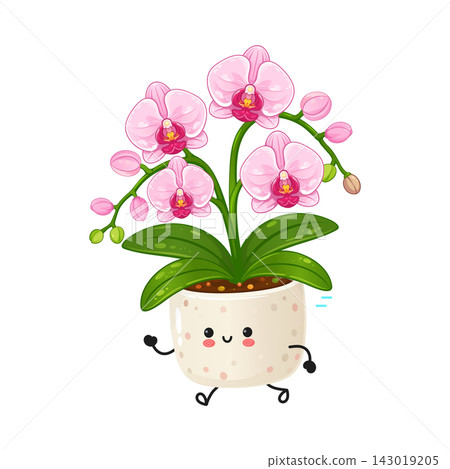 Cute orchid houseplant character running 143019205